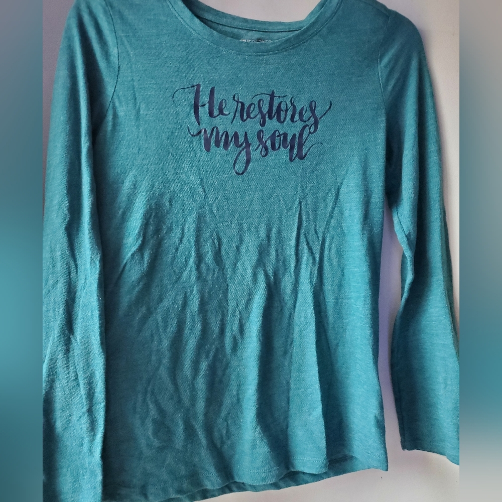 OOAK Cherokee Blue Long Sleeve with Inspirational Text